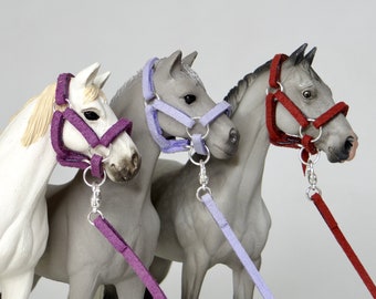 Schleich CollectA Papo 1:24 schaalmodel Horse Tack halster en halster met touw handgemaakt *Kies kleuren*