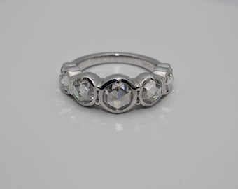 7-Stone Rose Cut Moissanite Ring In a 10K White Gold Chunky Bezel Setting - 50 TREES PLANTED