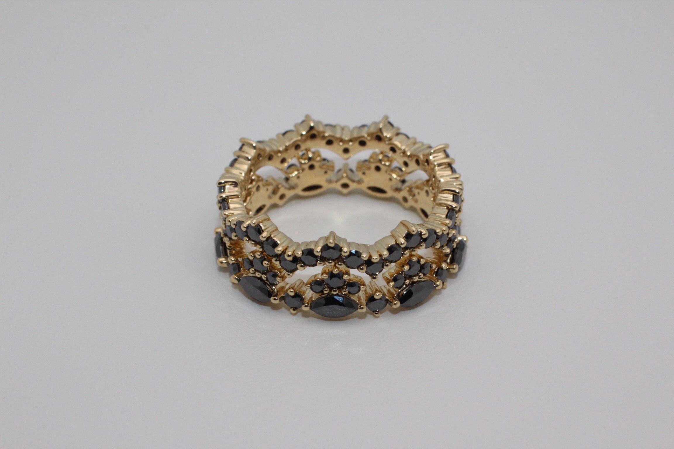 Delicate Lace Stacking Black Moissanite Eternity Band in Solid 10K Yellow Gold - 50 TREES PLANTED