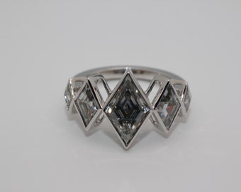 5-Stone Kite Cut Grey Moissanite Solid 10K White Gold Ring - 50 TREES PLANTED