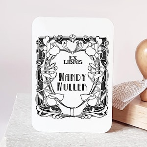 Selo Ex Libris Art Nouveau Art Déco personalizado, ideia de GIF para amantes de livros, carimbo personalizado para bibliófilos, presente para amantes de leitores