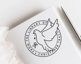 When Doves Cry Custom Ex Libris Stamp, Customizable Bookplate Stamp, Love Symbol Book Stamp, Library Stamp, Book lovers Gift  -1148020720-