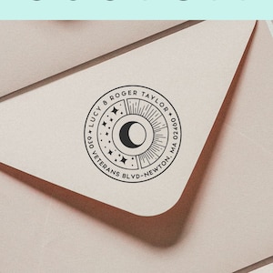 Hemels Maan Retour Adres Stempel, Astronomie Adres Stempel, Boho Mail Postzegel, Persoonlijke Maan Adres Stempel, Gepersonaliseerde Gift -152826a-
