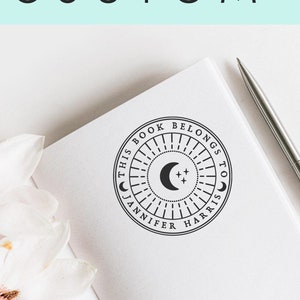 Moon Custom Ex Libris Stamp, Astronomy Bookplate Stamp, Boho Book Stamp, Round Library Stamp, Book lovers Gift -2024-