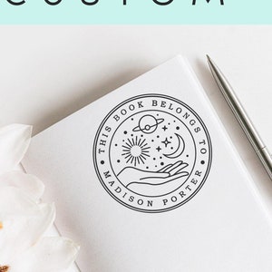 Planets Custom Ex Libris Stamp, Astronomy Bookplate Stamp, Celestial Book Stamp, Library Stamp, This Book pertenece a Custom Stamp -165815