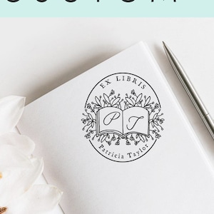 Sello Ex Libris Floral Personalizado, Sello Ex Libris Femenino, Sello Boho para Libros, Sello de Biblioteca, Regalo para Amantes de los Libros -1154020720-