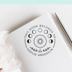 Moon and Sun Custom Ex Libris Stamp, Astronomy Bookplate Stamp, Boho Book Stamp, Astrology Library Stamp, Book lovers Gift  -12221220-