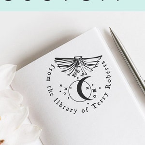Moon Phases Custom Ex Libris Stamp, Astronomy Bookplate Stamp, Magic Book Stamp, Mystical Library Stamp, Book lovers Gift  -0941170720-