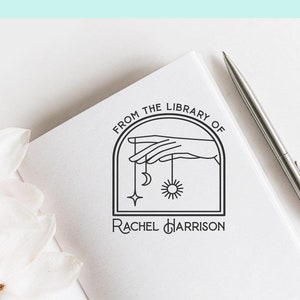 Library Stamp for Book Lovers Custom Ex Libris Bookplate Personal Library Stamp Astronomy Gif Book Stamp for Book Addicted Celestial  -1745