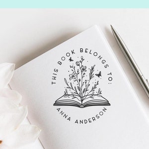 Libro aperto aangepaste ex libris, bloemenboek aangepaste ex-libris, boho ex libris, boho boekstempel, bibliotheekstempel, boekenliefhebbers cadeau -2253041221-