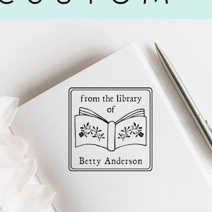 Floral Custom Ex Libris Stamp, Feminine Bookplate Stamp, Boho Book Stamp, Library Stamp, Book lovers Gift  -1156020720-