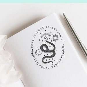 Mystical Snake Custom Ex Libris, Snake and Planets Ex Libris Stamp, Boho Snake Ex Libris, Library Stamp, Book lovers Gift -18350321-