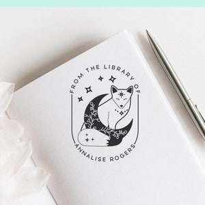 Ex Libris personnalisé Renard mystique, ex-libris personnalisé renard et la lune, Boho Ex Libris, tampon livre Boho, tampon de la bibliothèque des amoureux bohèmes -11574122-