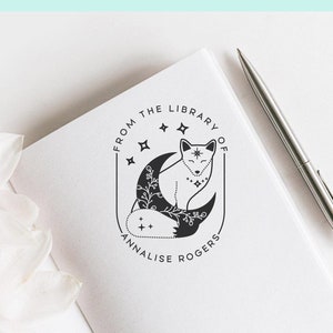 Mystical Fox Custom Ex Libris, Fox and Moon Custom Bookplate, Boho Ex Libris, Boho Book Stamp, Boho Lovers library Stamp -11574122-