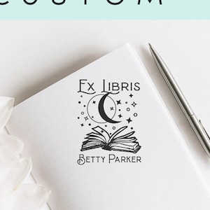 Moon Custom Ex Libris Stamp, Astronomy Bookplate Stamp, Boho Book Stamp, Library Stamp, Book lovers Gift -2020080720-