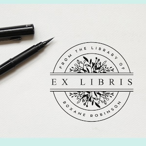 Sello Ex Libris personalizado, sello de biblioteca personalizable, sello de libro botánico, ex libris personalizado. Sello de regalo personalizable -1224060819-
