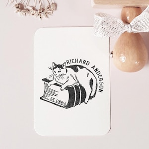 Ex-libris de tampons de bibliothèque pour les amateurs de lecture Idée cadeau cadeau livre d'assiettes personnalisées Jeu de tampons de livres de bibliothèque pour amoureux des chats Ex Libris