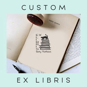 Cat on the Books Custom Ex Libris Stamp, Black Cat Bookplate Stamp, Mystical Book Stamp, Library Stamp, Book lovers Gift 1257110720 image 4