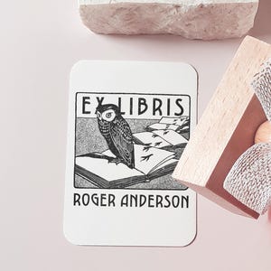 Sello Ex Libris personalizado de búho para amantes de los libros, idea de regalo para bibliófilos, sello personalizado, regalo para amantes de la lectura, caja de regalo con sello de biblioteca