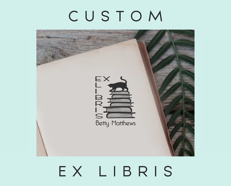 Cat on the Books Custom Ex Libris Stamp, Black Cat Bookplate Stamp, Mystical Book Stamp, Library Stamp, Book lovers Gift 1257110720 image 3
