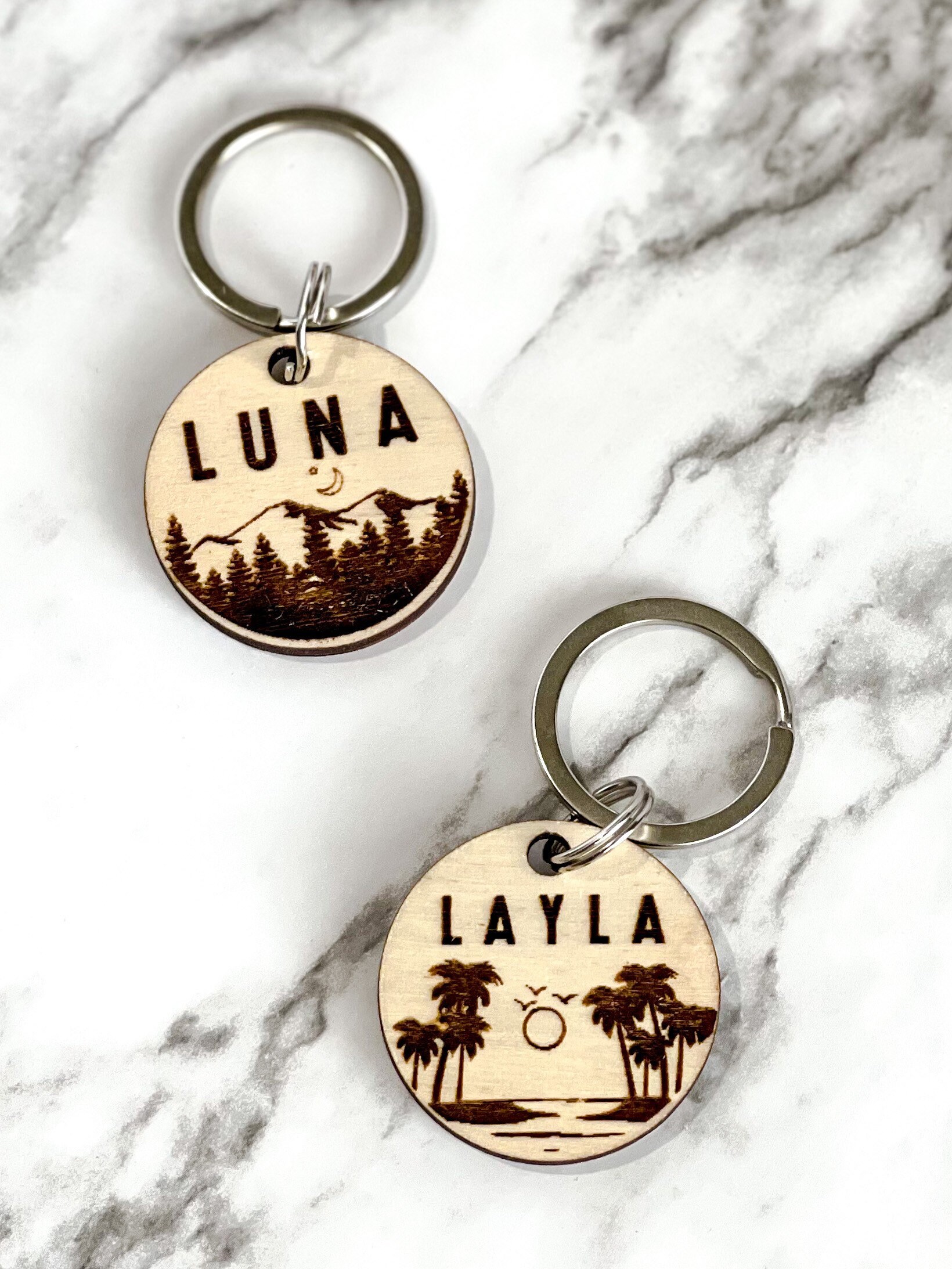 Custom Dog Name Tag Mountain Theme Beach Theme Pet ID Tag