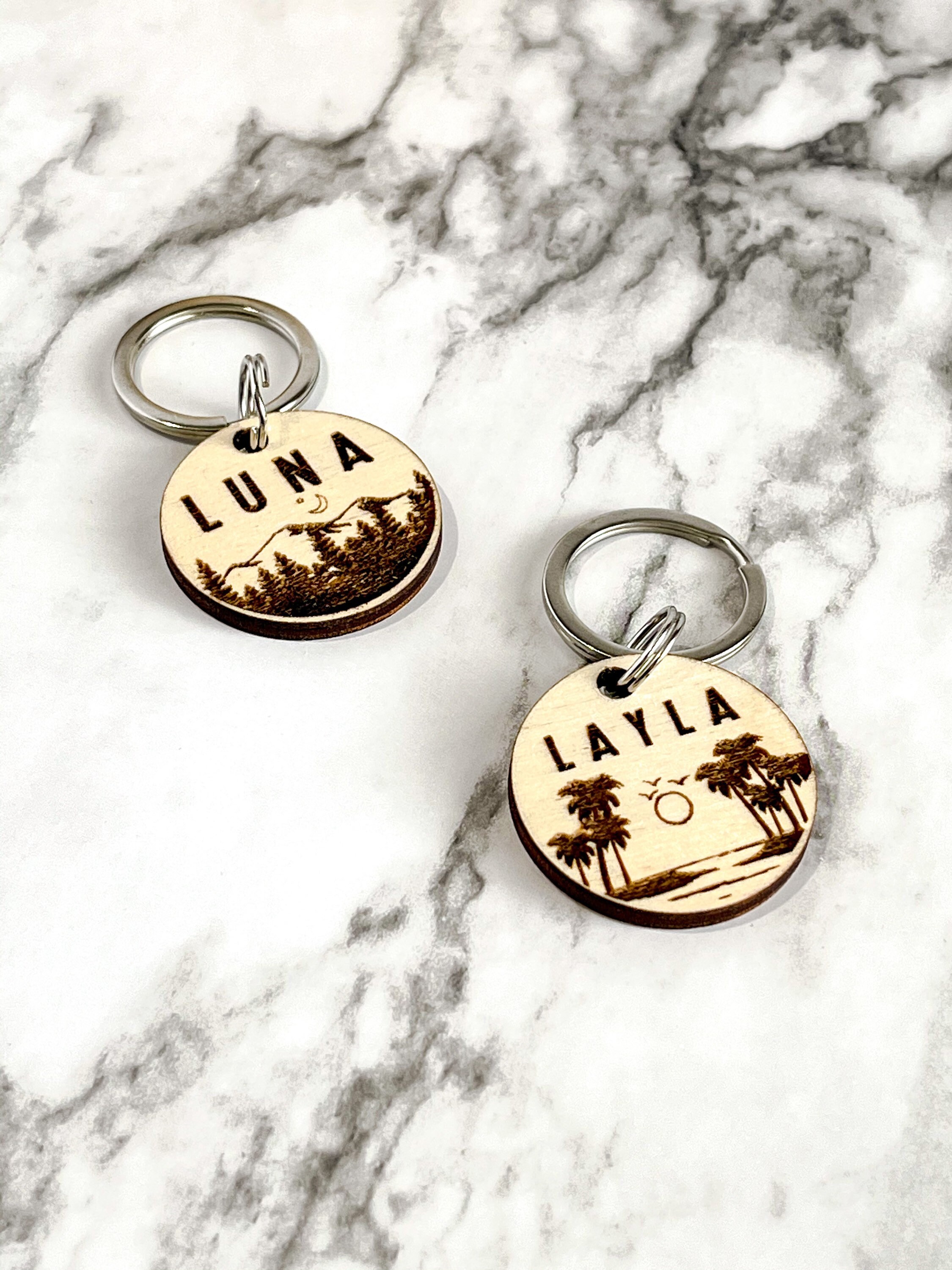 Custom Dog Name Tag Mountain Theme Beach Theme Pet ID Tag