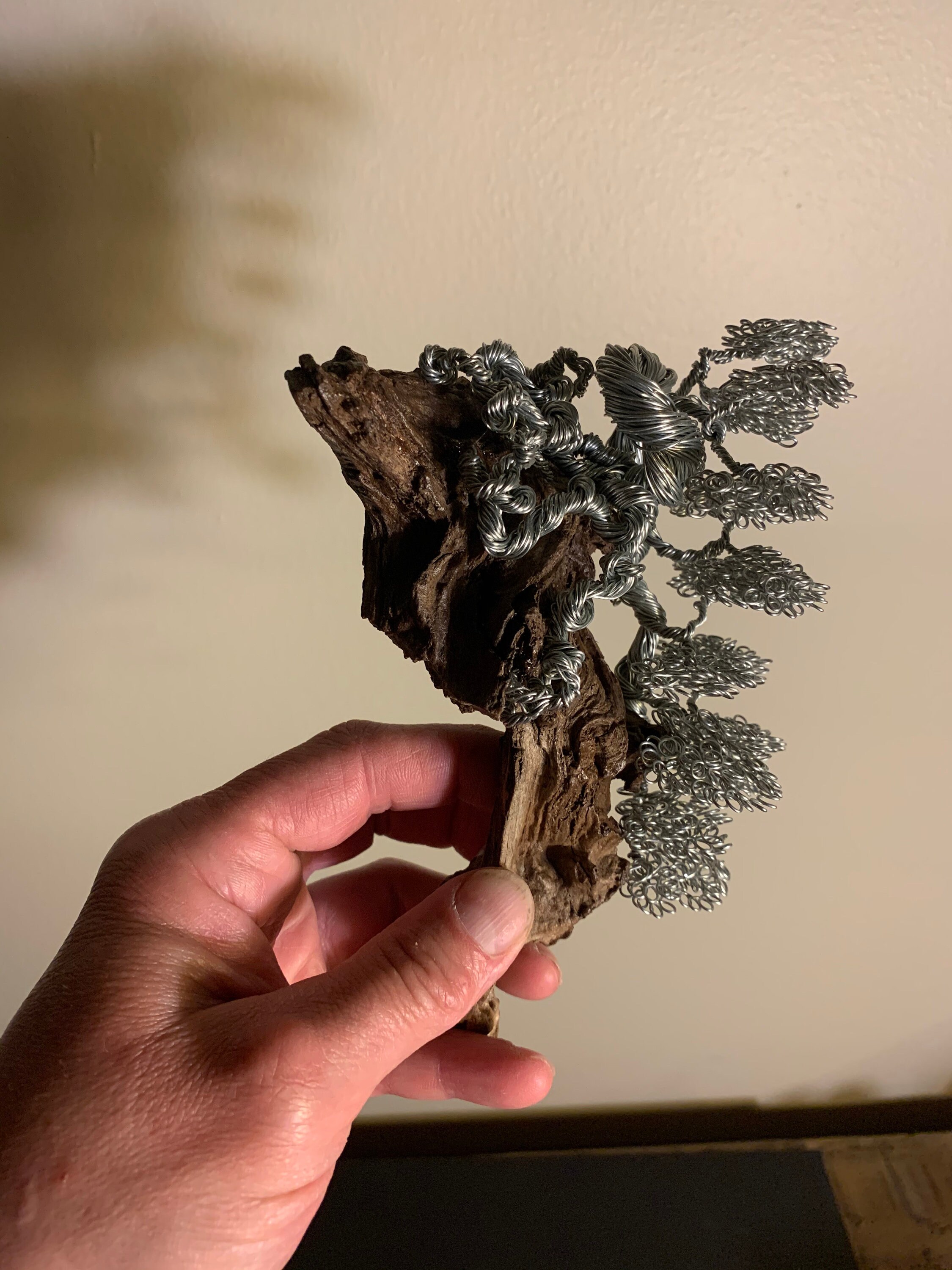 Cascading Wire Bonsai Tree Rooted On Driftwood Wire Tree Etsy