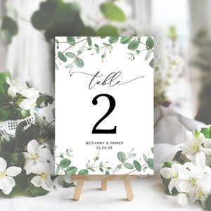 Eucalyptus Table Number Template, Wedding Table Number Card, 4x6 5x7 Editable Wedding Table Numbers, Printable Download