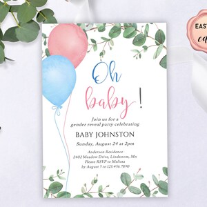 Gender Reveal Invitation, Eucalyptus Reveal Party Invite, Oh Baby Gender Neutral Invite, Couples Shower Invite