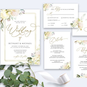 Floral Wedding Invitation Template, Wedding Invitation Set, Printable Wedding Invitation, Editable Download