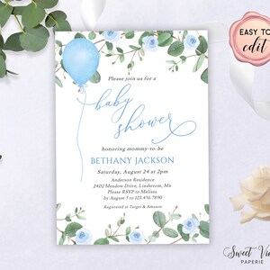 Baby Shower Invitation for Boy, Eucalyptus Boy Baby Shower Template, Baby Shower Invite, Baby Shower, Editable Template