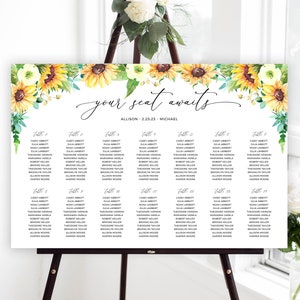 Wedding Seating Chart Template, Sunflower Seating Chart, Large Seating Template, Editable Seating Chart Poster, Sunflower Theme