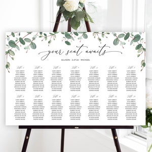 Wedding Seating Chart, Large Seating Chart, Eucalyptus Seating Template, Editable Seating Chart Poster