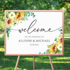 Sunflower Welcome Sign Template, Wedding Welcome Sign, Sunflower Theme Welcome Sign in 3 Sizes, Editable Template