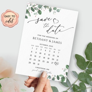 Greenery Save The Date Template, Calendar Save The Date Card, Printable Save The Date, Editable with Templett image 4