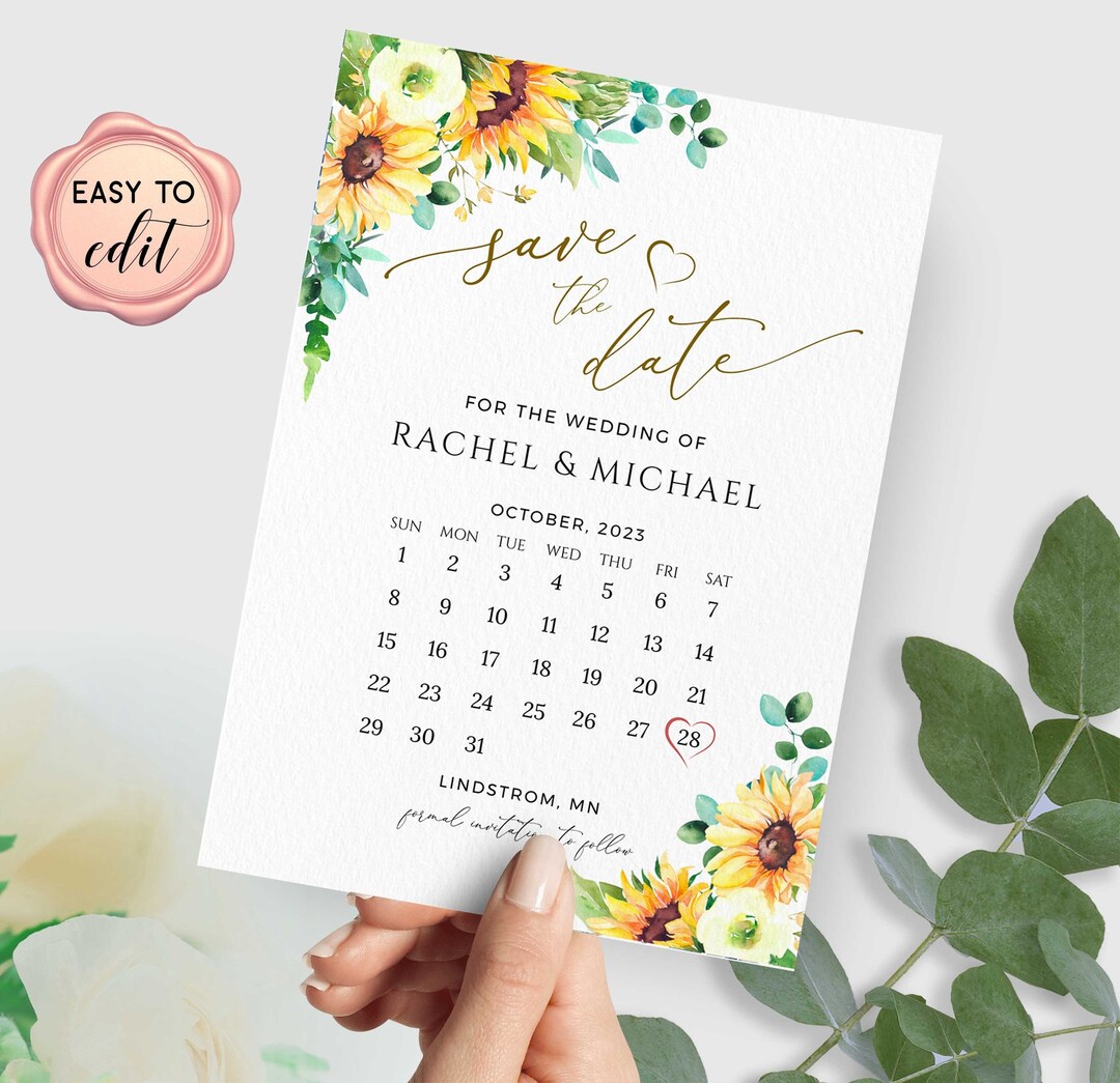 Sunflower Save the Date Template, Calendar Save the Date Card ...