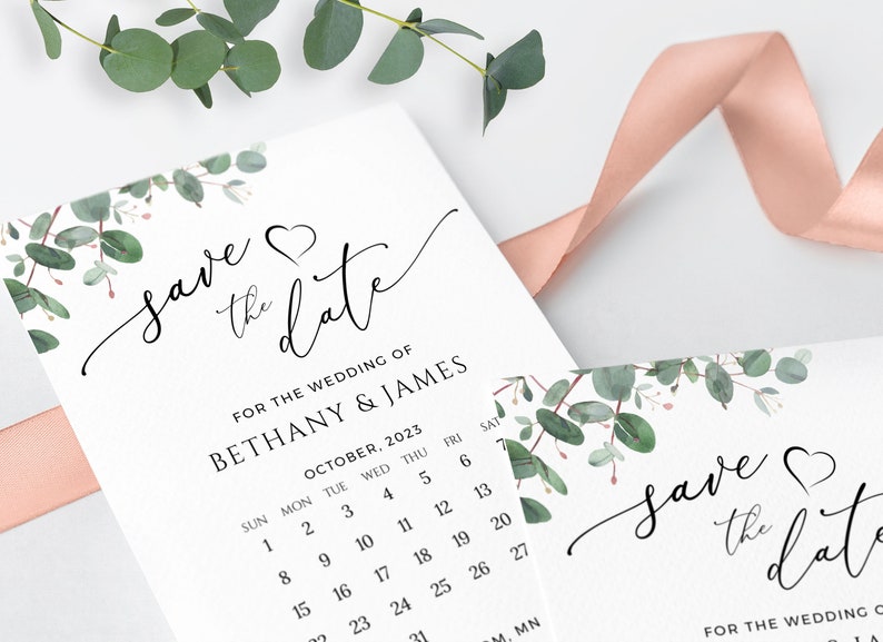 Greenery Save The Date Template, Calendar Save The Date Card, Printable Save The Date, Editable with Templett image 8