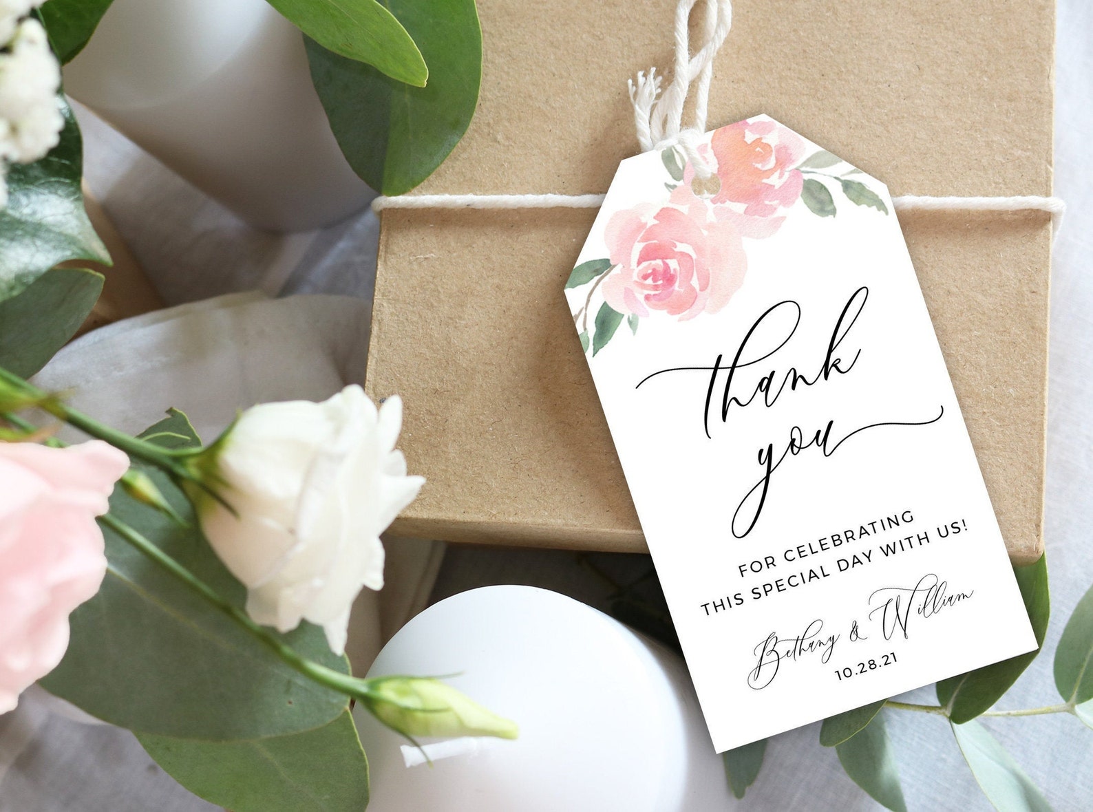 Printable Gift Favor Tags Template With Pink Roses Floral - Etsy
