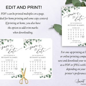 Greenery Save The Date Template, Calendar Save The Date Card, Printable Save The Date, Editable with Templett image 5