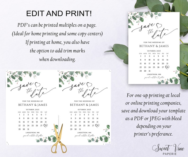 Greenery Save The Date Template, Calendar Save The Date Card, Printable Save The Date, Editable with Templett image 5