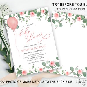 Pink Floral Baby Shower Bundle, Girl Baby Shower Template, Eucalyptus ...