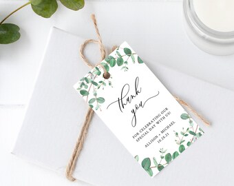 Gift Favor Tags Template with Eucalyptus Greenery, Printable Wedding Tags, Thank You Tags, Editable in 2 Sizes, 012D