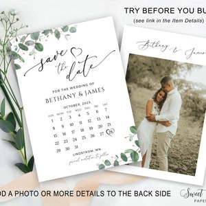 Greenery Save The Date Template, Calendar Save The Date Card, Printable Save The Date, Editable with Templett image 2