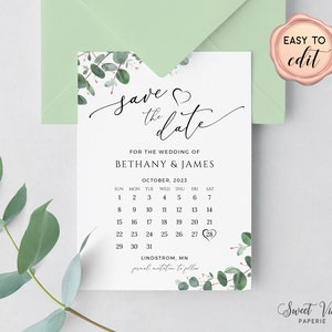 Greenery Save The Date Template, Calendar Save The Date Card, Printable Save The Date, Editable with Templett image 7