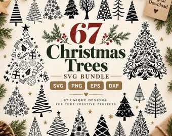 Bundel met 67 SVG-bestanden van kerstbomen: Snijbestanden van kerstbomen en dennenbomen