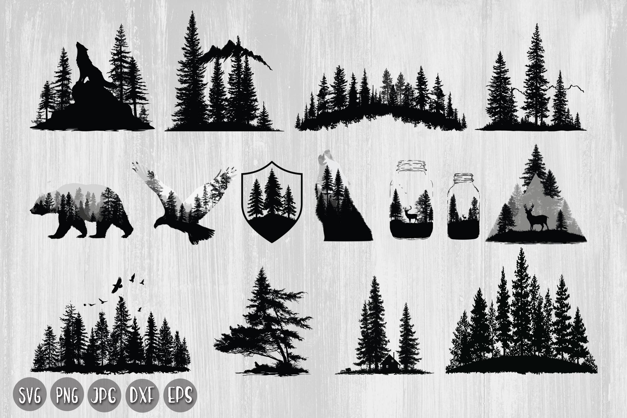 Tree Scenery Svg, Forest Svg, Tree Line Forest Svg, Evergreen Tree Svg ...