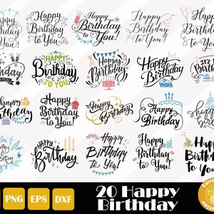 20 Happy Birthday Svg, Geburtstags-Schnittdatei, Geburtstagsvorlage, Geburtstags-Phrase Svg, Geburtstagsspruch Dxg, Sofortiger Download