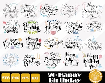 20 Happy Birthday Svg, Verjaardag Cut File, Verjaardag Sjabloon, Verjaardag Zin Svg, Verjaardag Quote Dxg, Instant Download