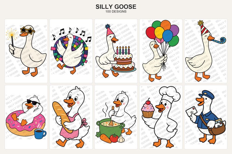 Silly Goose SVG Bundle, 100 Cute Funny Goose PNG Designs, Farm Animal ...