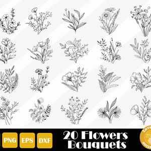 20 BlumenStrauß Svg, Blumen Bündel Svg, Blumen Clipart, Floral Cut Datei für Cricut Silhouette Dateien, Easy Cut, Sofortiger Download
